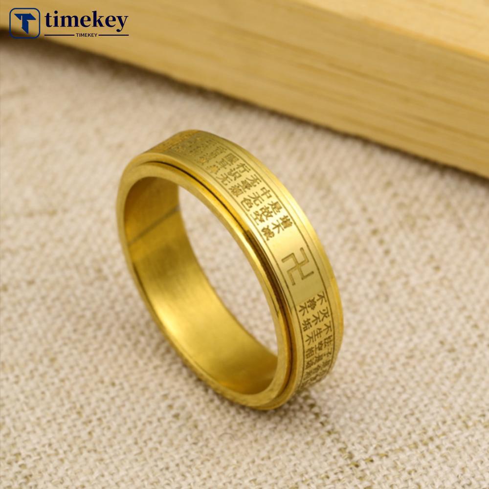 Timekey Cincin Pasangan Bahan Stainless Steel Warna Gold Untuk Priawanita A6K7