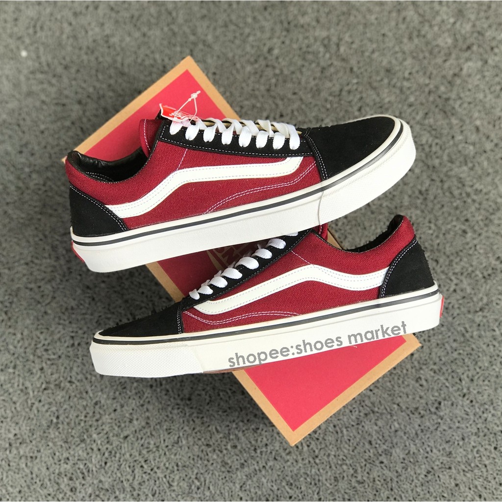 Vans Oldskool Black Maroon White Bisa Bayar Ditempat Real Picture Sneakers Pria