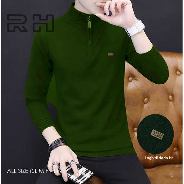 Baju rajut kerah tinggi zipper / Sweater turtleneck resleting RHcollections kerah tinggi zipper pria