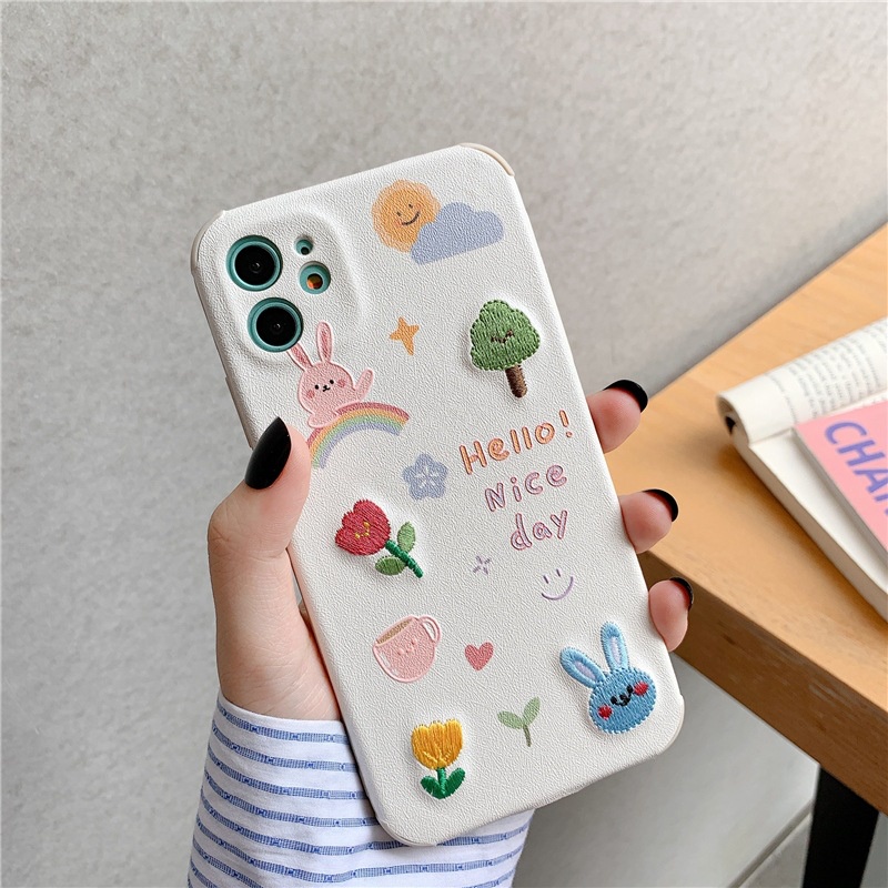 Embroidered Cartoon Bear Phone Case For IPhone 13 12 11 7 8Plus XsMax Max 11 12 Pro Promax X Xs Xr Se2020