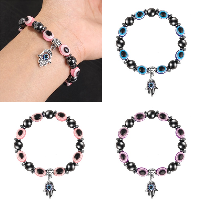 Gelang Magnetik Desain Evil Eye Warna Biru Ukuran 10mm Untuk Pria Dan Wanita