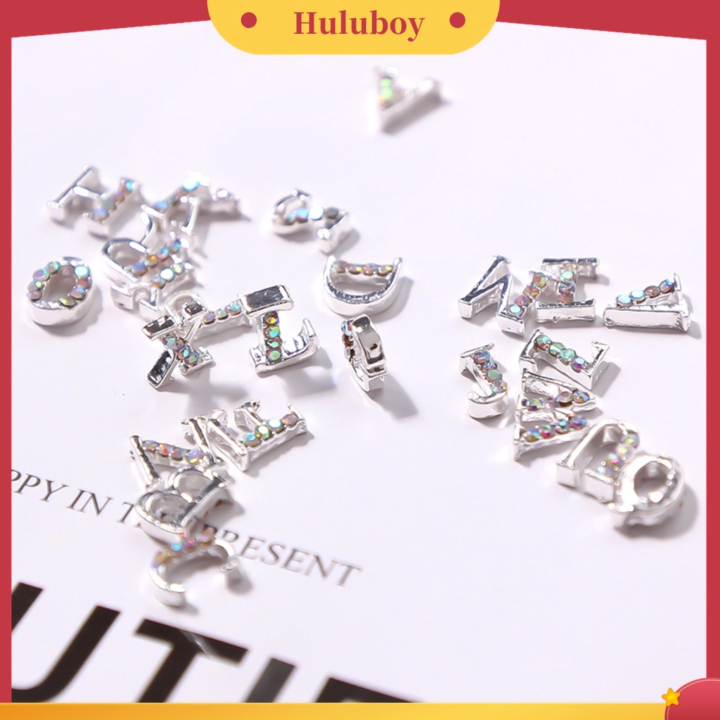 Huluboy Huluboy♡ 26pcs Stud Kuku Berlian Imitasi Bentuk Huruf Bahasa Inggris Tahan Lama Untuk Salon Manicure