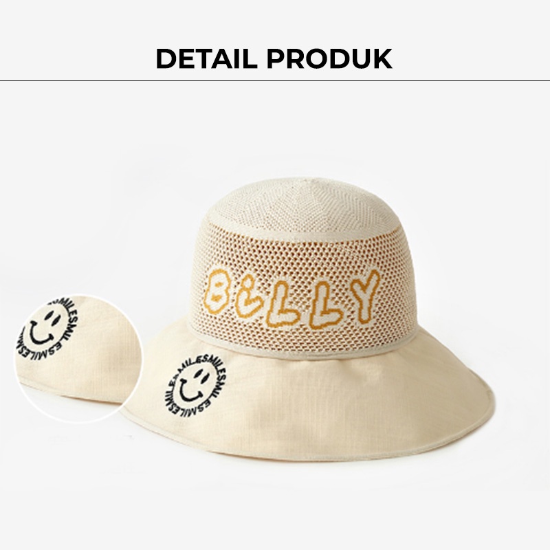 Topi Bucket Anak Laki Laki Perempuan Aksen BILLY Bordir Smile Ada Tali Aksesoris fashion pakaian HTY