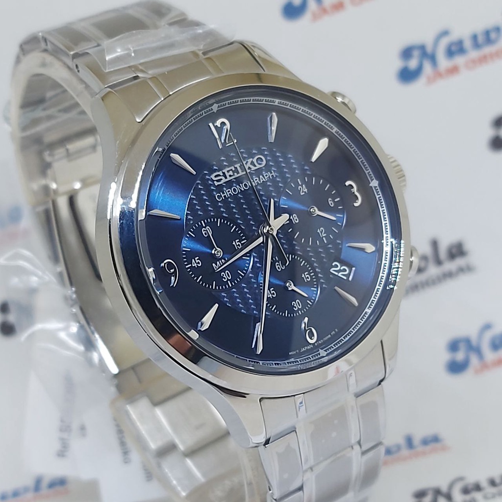 Seiko Quartz SSB339P1 Chronograph Blue - Jam Tangan Pria SSB339