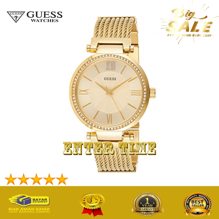 PROMO  JAM TANGAN WANITA IMPORT MERK GUESS W0638 STAINLESS GOLD JAM TANGAN WANITA MEWAH BEST EDISI B