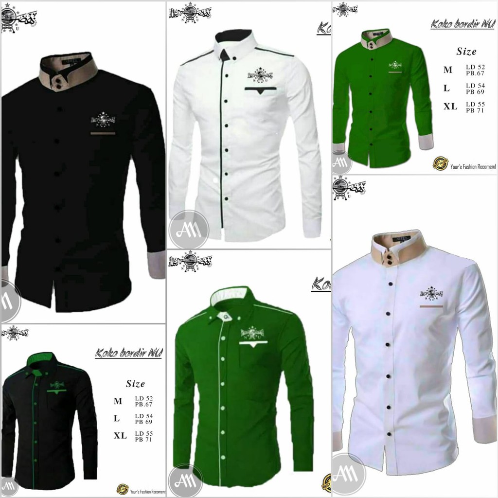 BAJU KOKO NU DOBEL KERAH HITAM HIJAU PUTIH SIZE M L XL