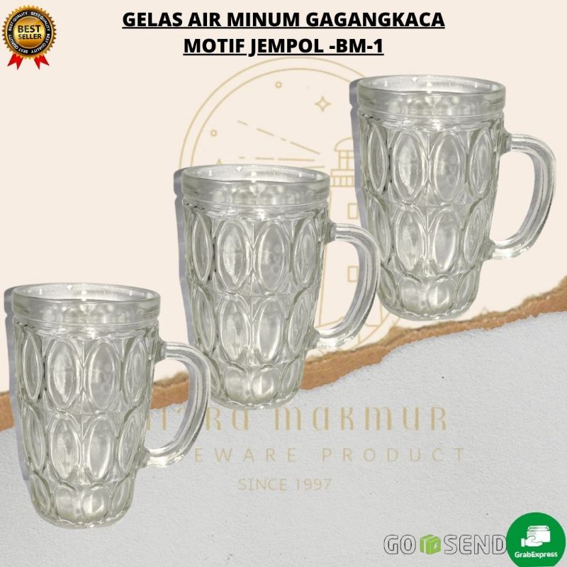 GELAS AIR MINUM GAGANG MOTIF JEMPOL @6Pcs / BM-1