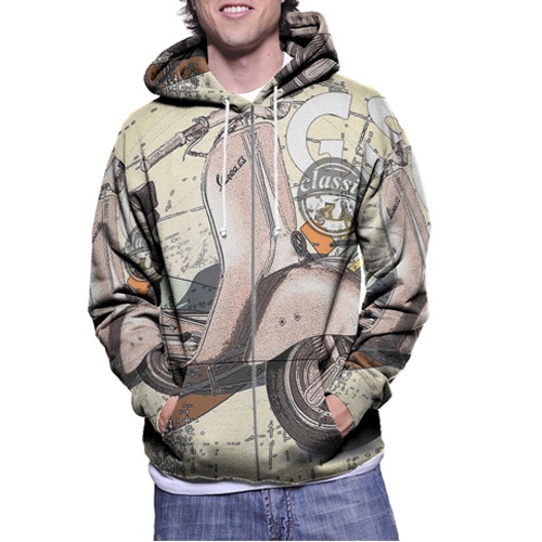 Jaket Hoodie Zipper Fullprint Classic Scooter Design Vespa Bahan Polyester Jersey [Hoodie Dengan Rit