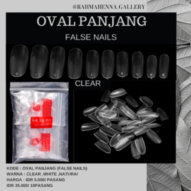 [500pcs] OVAL PANJANG KUKU PALSU POLOS,FAKE NAILS ,KUKU PALSU WEDDING