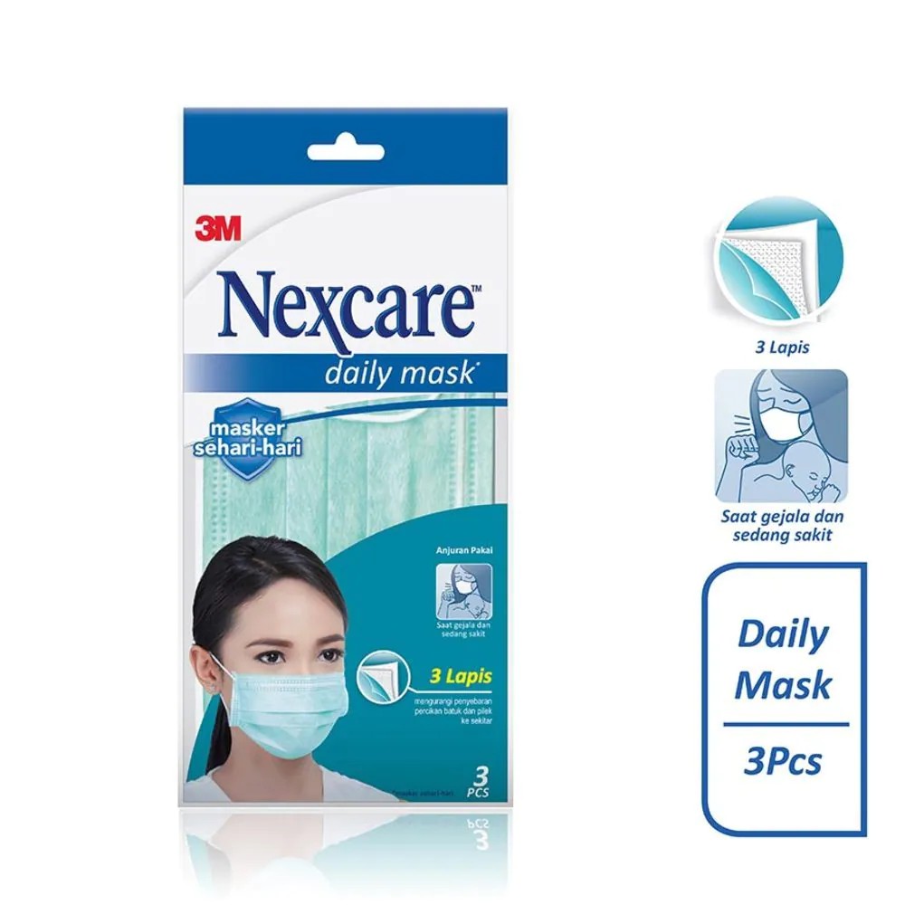 Nexcare 3M Masker 3 Lapis Earloop 3 Ply Daily Mask - 3 Masker Makassar