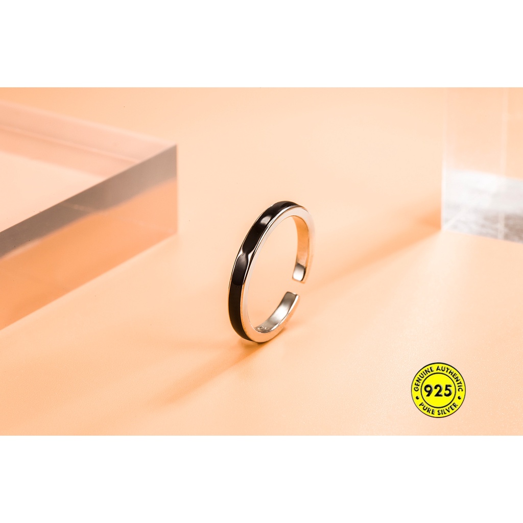 Cincin S925 Silver Model Terbuka Warna Hitam Untuk Unisex