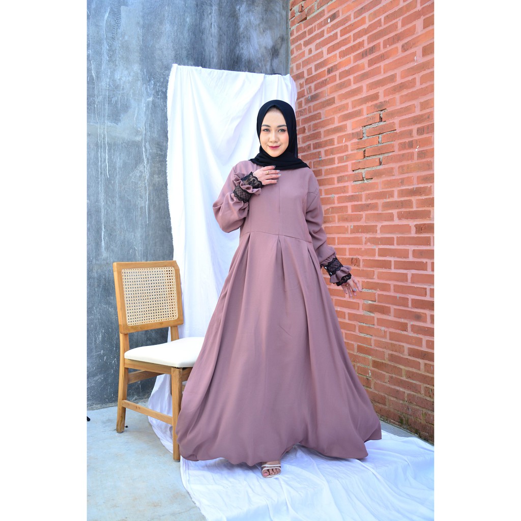 SERODJA Sahla Dress Gamis Simple Renda Rempel, Size M. L dan XL-1