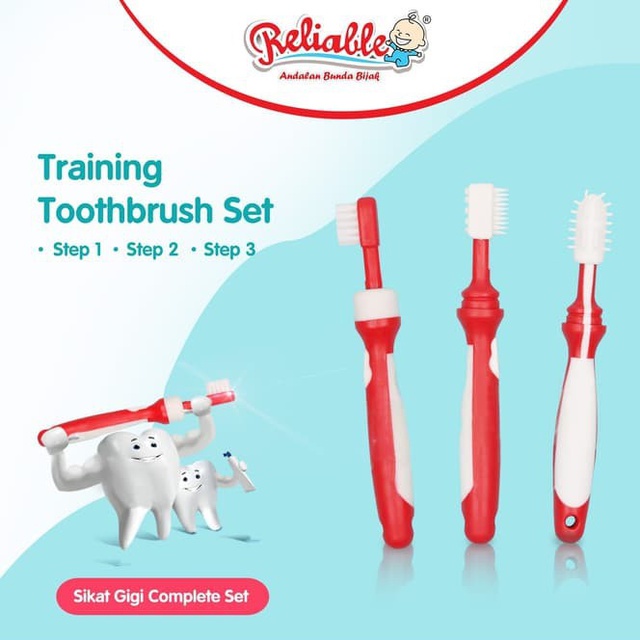 Sikat Gigi Bayi Complete Set 3 in 1 Reliable Training Toothbrush Set