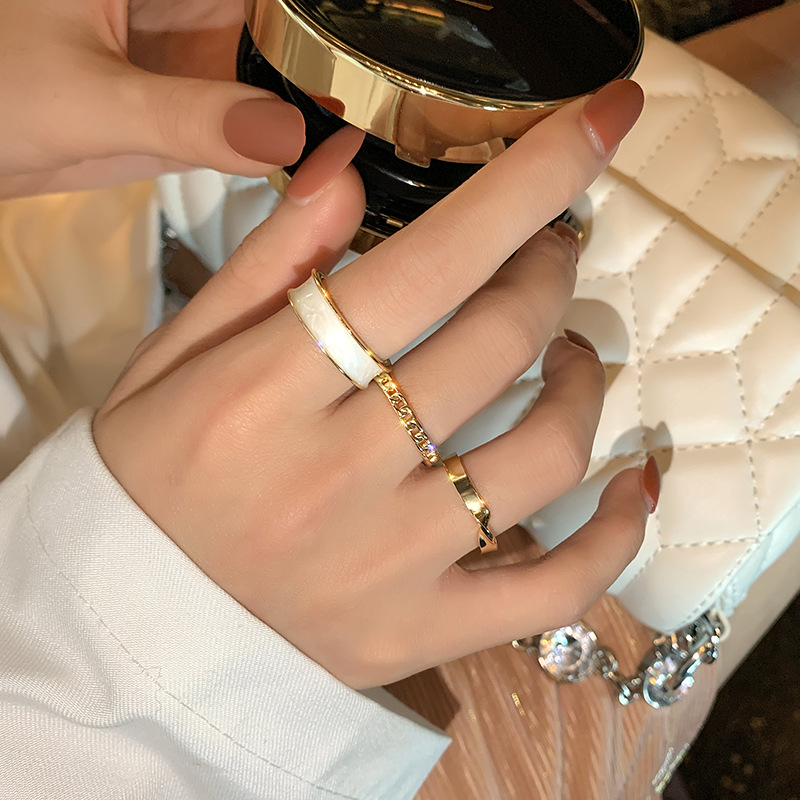 3pcs / Set Cincin Model Terbuka Dapat Disesuaikan Untuk Wanita