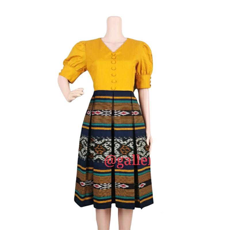 yellow dress / dress tenun wanita tenun endek premium