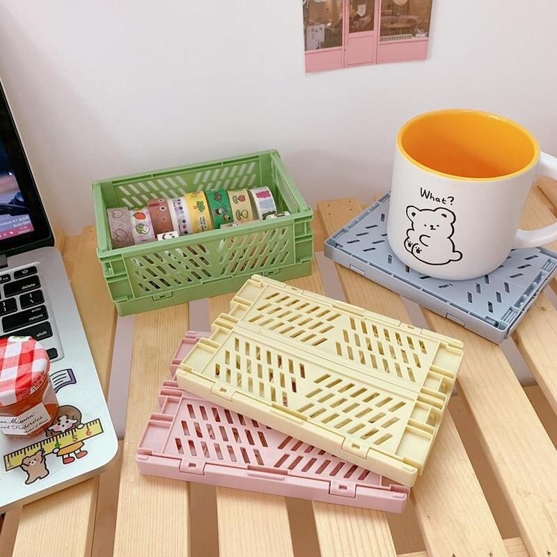 Ins Kawaii Desktop Folding Storage Box Sundry Toys Snack Container Organiser Dormitory Artifact Basket