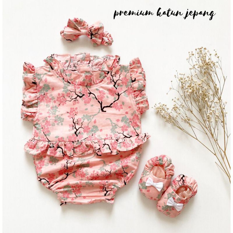 Baju jumper 0 6 bulan bando lucu bestseller anak bayi cewek perempuan murah-Sakura pink