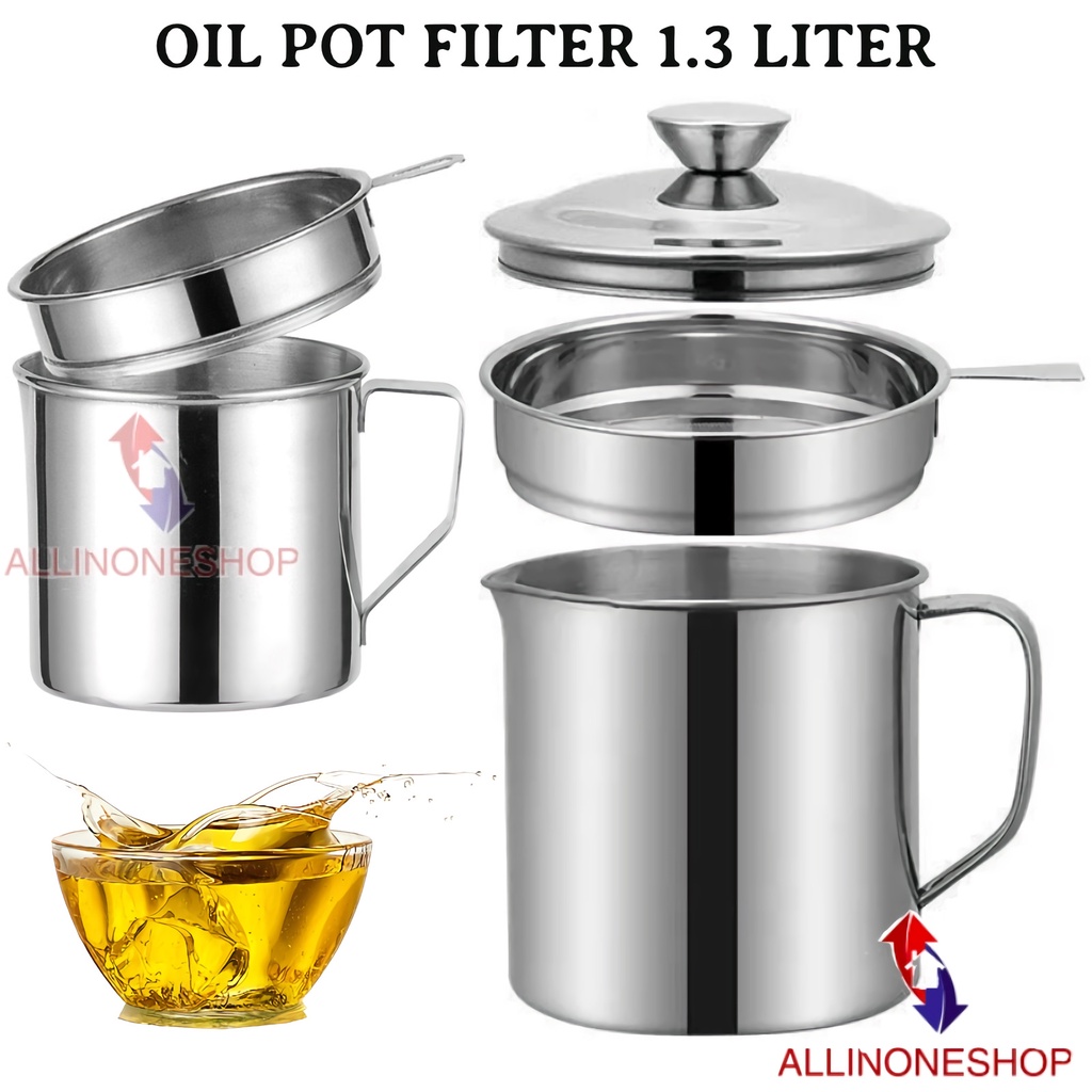 OIL POT FILTER 1300ML SARINGAN STAINLESS MINYAK GORENG SISA WADAH JELANTAH TEMPAT MINYAK / GELAS SARINGAN MINYAK STAINLESS STEEL
