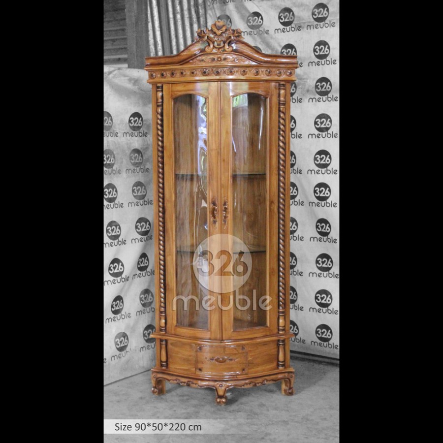 Lemari Sudut Jati Mebel Jepara - Lemari Hias Jati - Lemari Pajang Jati