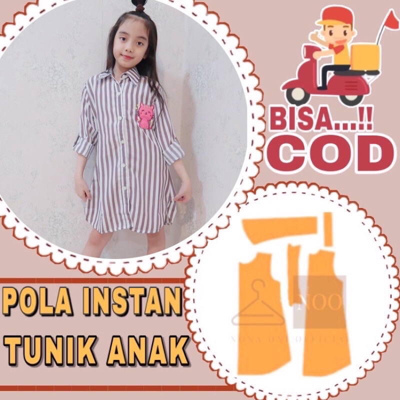 BISA COD✔️ Pola instan tunik anak kerah kemeja - Pola jiplak tunik anak - Pola atasan anak sudah ada