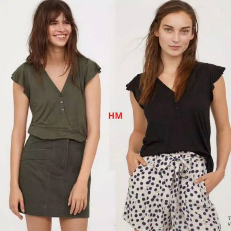 atasan wanita blouse hm v neck (sale defect)