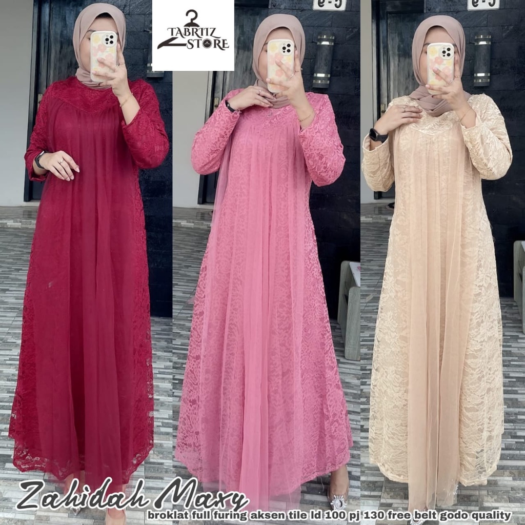 zahidah maxy maxi dress dres pakaian baju gamis syari longdress panjang brukat broklat adem polos ld