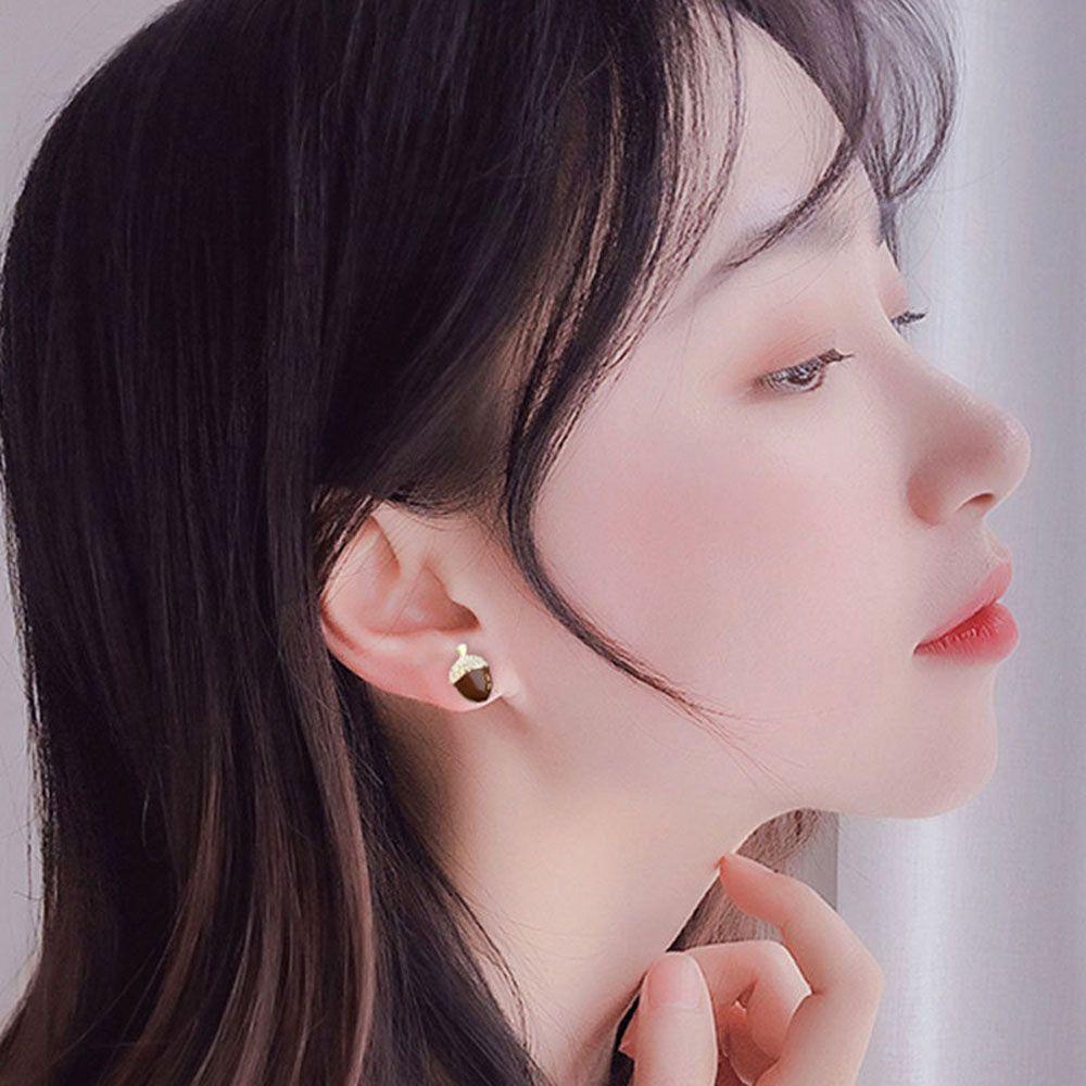 Needway Anting Stud Kartun Desain Indah Hewan Lucu Kerucut Pinus Aksesoris Fashion