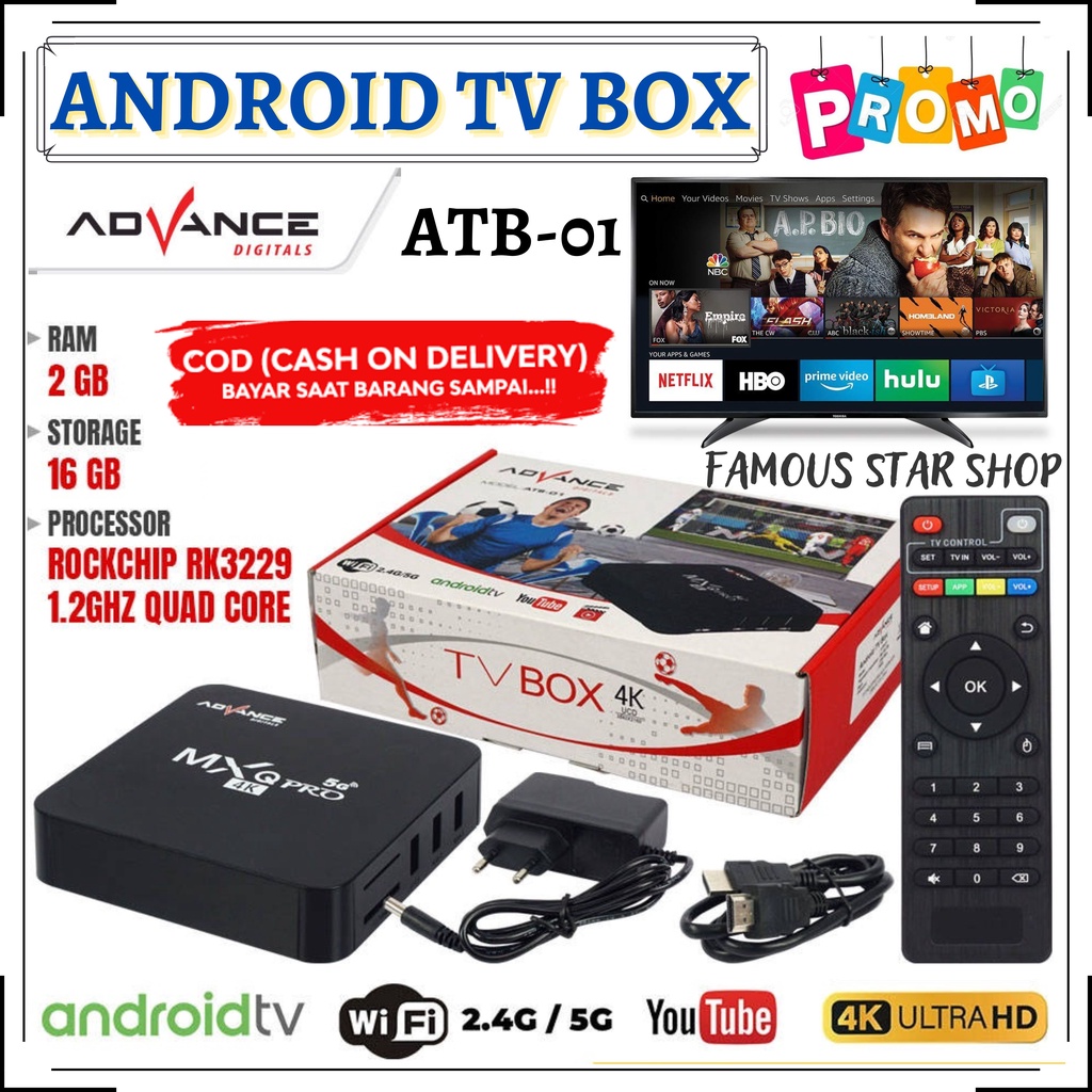 TERBARU~Smart TV Box Advance ATB-01 | Advance ATB-01 Android Tv Box Mxq Pro 4K Support Wifi 2+16Gb TV BOX Android | FMS