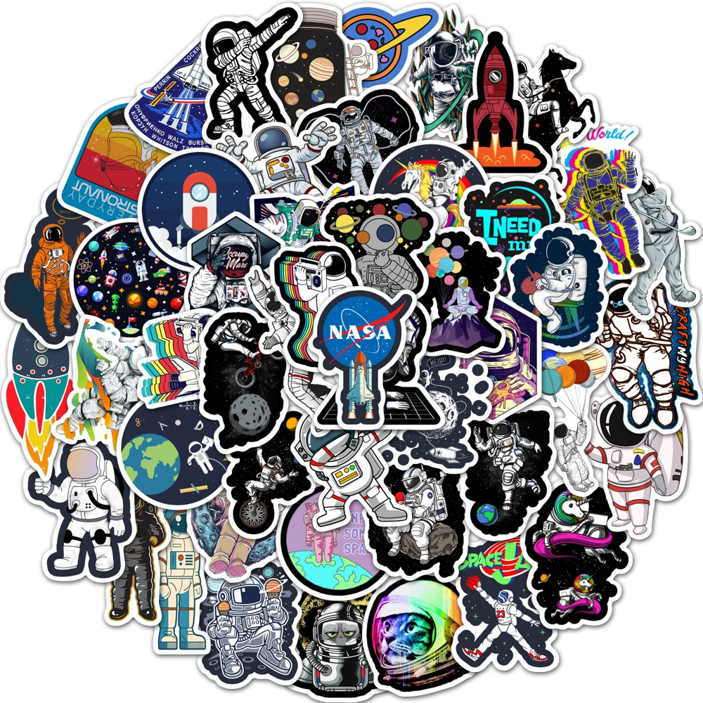 

50pcs/set Stiker Motif Kartun Astronot/Alien/Ufo/Roket Luar Angkasa Untuk Laptop/Macbook/Kulkas