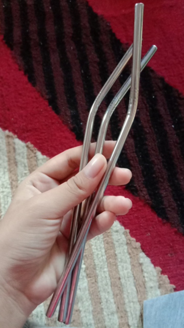 Sedotan Stainless Steel Bengkok Stain Less Straw Sedotan Lengkung Ramah Lingkungan Cafe Restoran