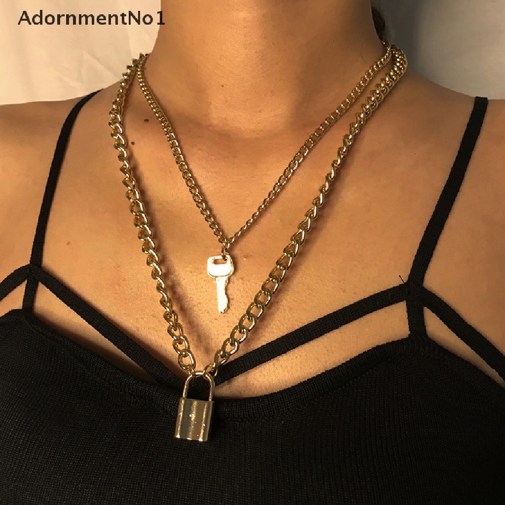 (AdornmentNo1) Kalung Choker Rantai Multisusun Pendan Kunci Gaya Punk Gotik