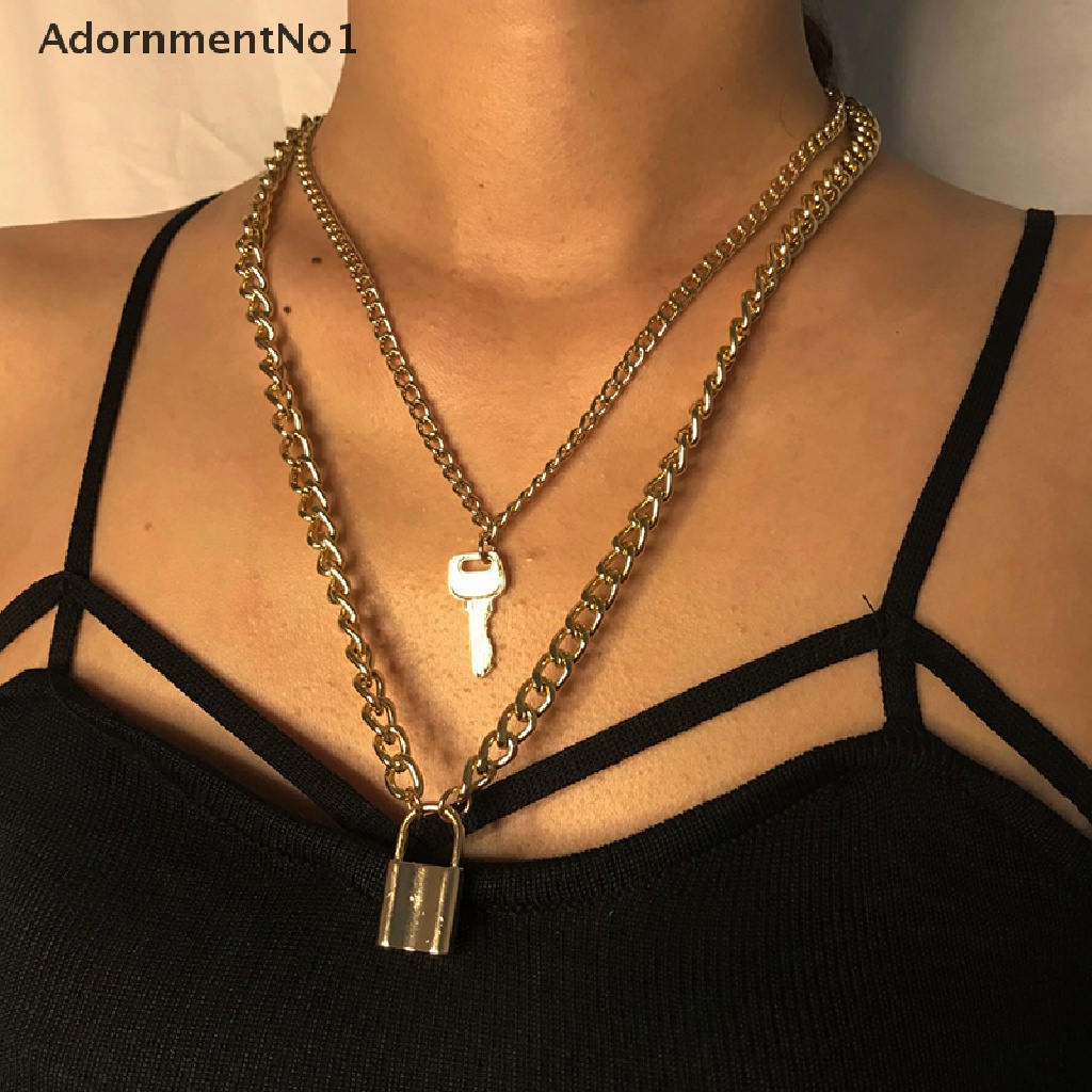 (AdornmentNo1) Kalung Choker Rantai Multisusun Pendan Kunci Gaya Punk Gotik