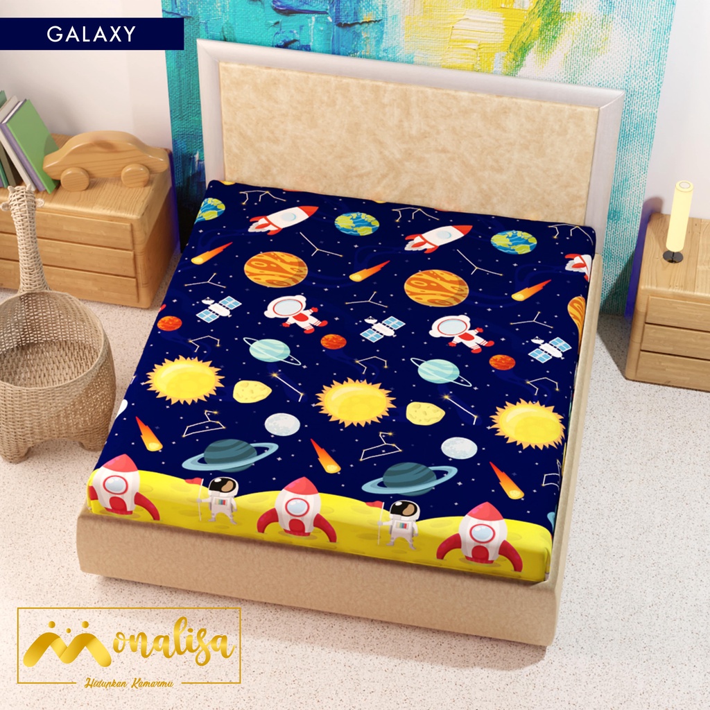 MONALISA Sprei Waterproof 180x200 - anti ompol air water proof Paus Rainbow  Rainbow Dinosaurus Rocket Galaxy180 SP-Galaxy