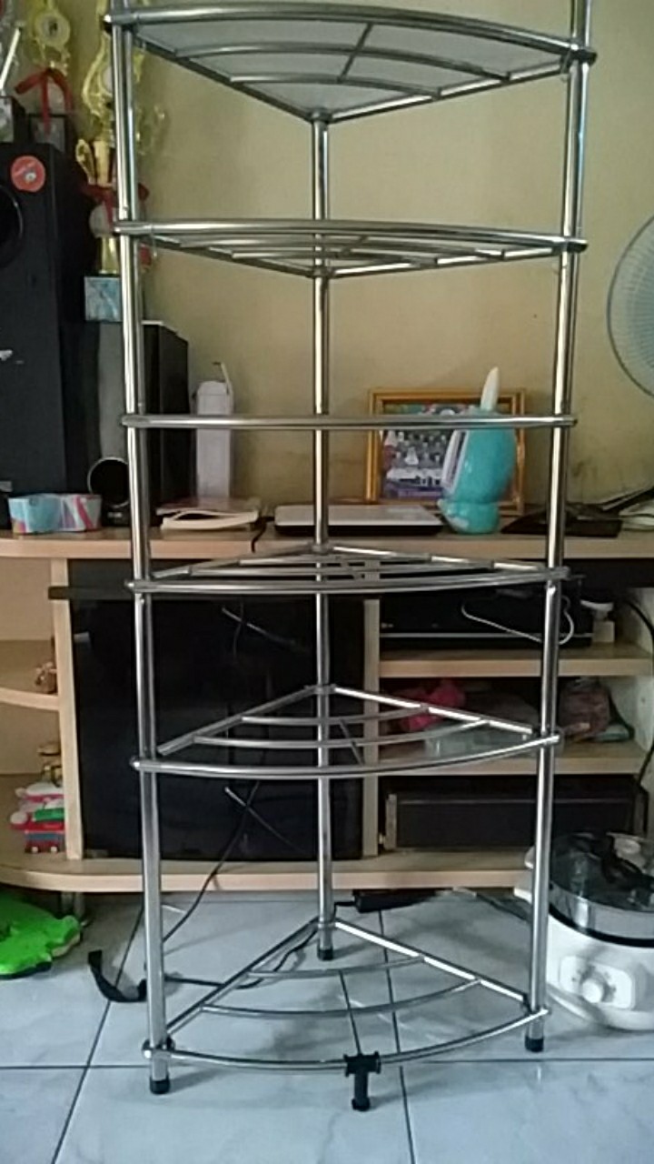 Es Rak Segitiga Rak Peralatan Rumah Rak Serbaguna 6 Susun Rak Dapur Stainless Rak Panci Tingkat Besi