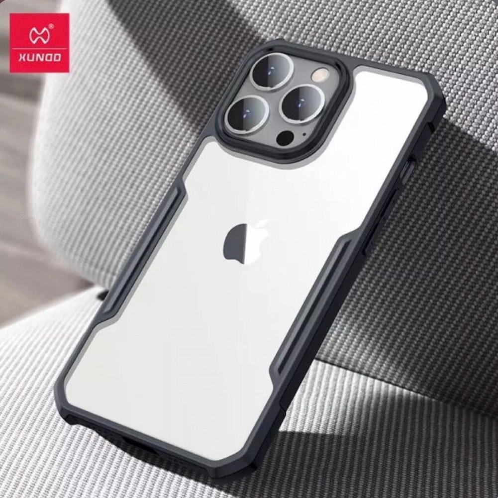 CASE IPHONE 12 / IPHONE 12 MINI / IPHONE 12 PRO / IPHONE 12 PRO MAX XUNDD BEATLE ORIGINAL SOFT HARD CASE HYBRID ARMOR - CLEAR LIST BLACK