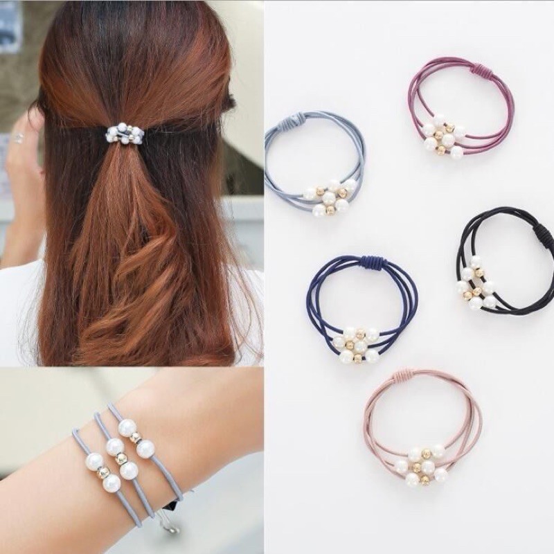 Karet Ikat Rambut Mutiara Pearl • iket Karet Gelang Aksesoris Rambut Korea • Fashion Wanita