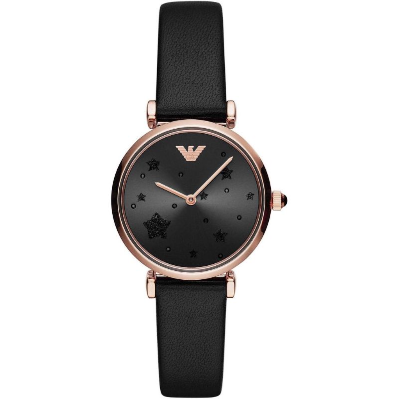 Emporio armani gianni T-bar black leather jam wanita AR11225