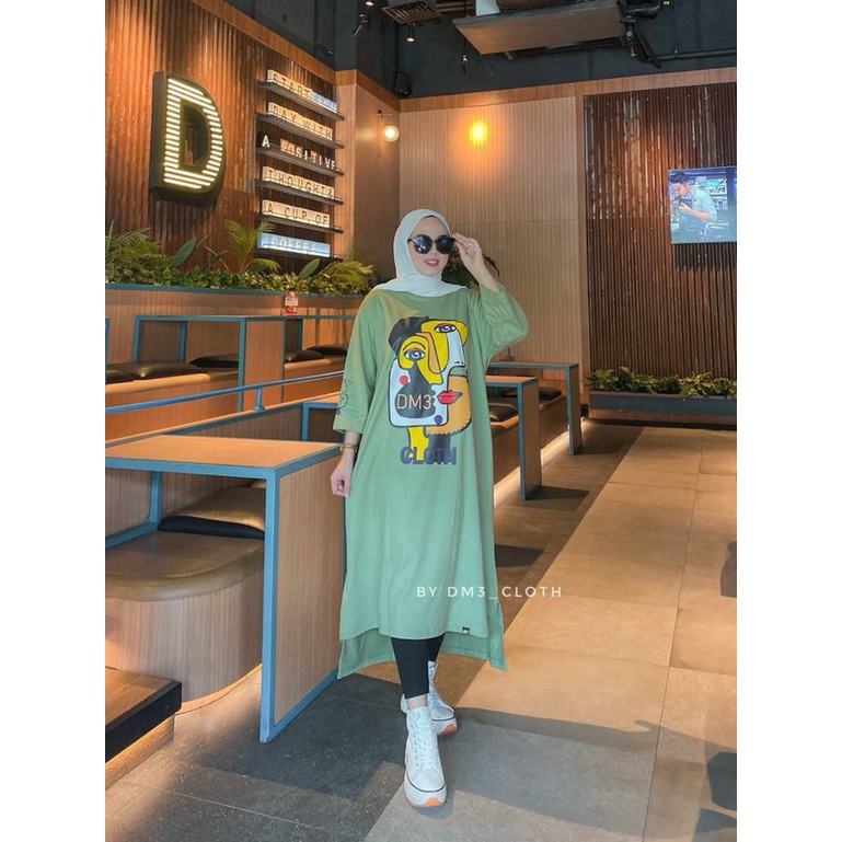 Midi Dress Long Tunik Original DM3 Cloth Bahan Cotton Combed 20s Tebal Terbaru 2022 Terlaris Abstrak