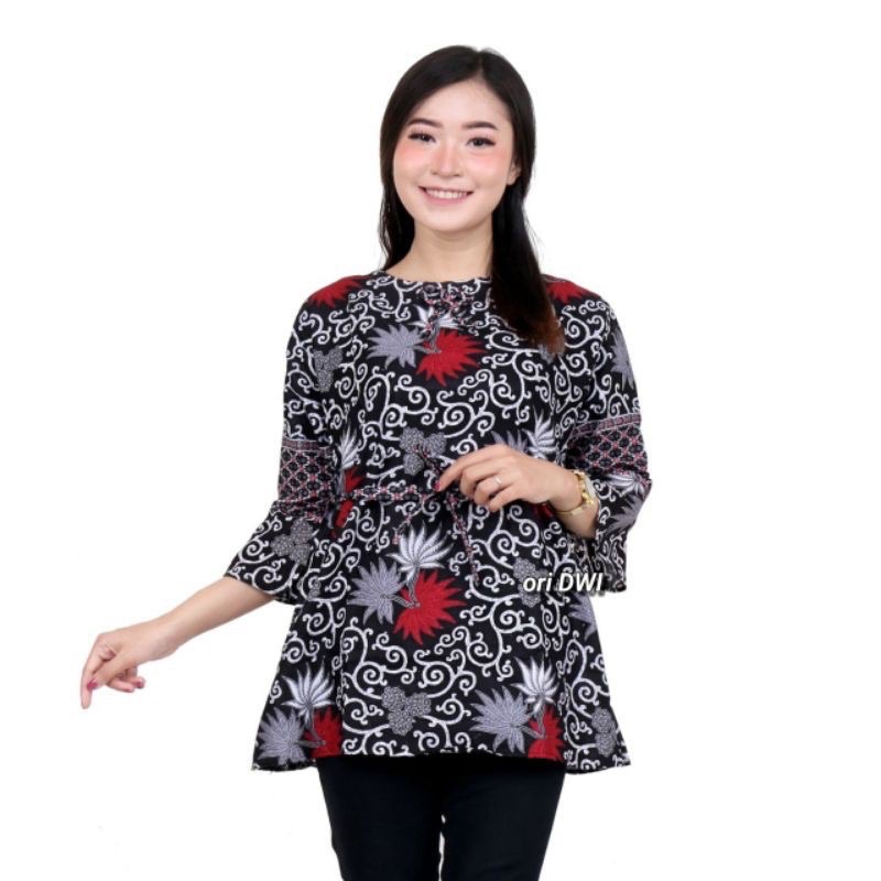 Best Seller Atasan Blouse Batik lengan Panjang Premium Motif Kembang Langit