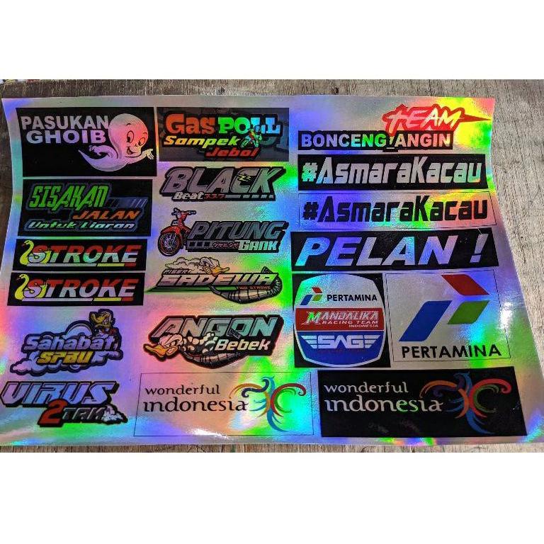 (P1Y6) ★ STICKER RACING PACK HOLOGRAM PELANGI - STICKER MOTOR ISI 20 PCS MERK RCB, IPHONE, BRT, OHLI