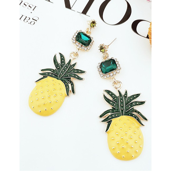 LRC Anting Tusuk Fashion Yellow Fruit Pineapple Earrings F52668