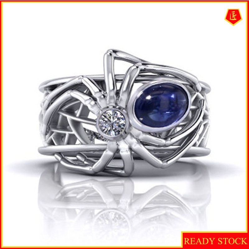 [Ready Stock]Creative Spider Ring Punk Style Inlaid Sapphire