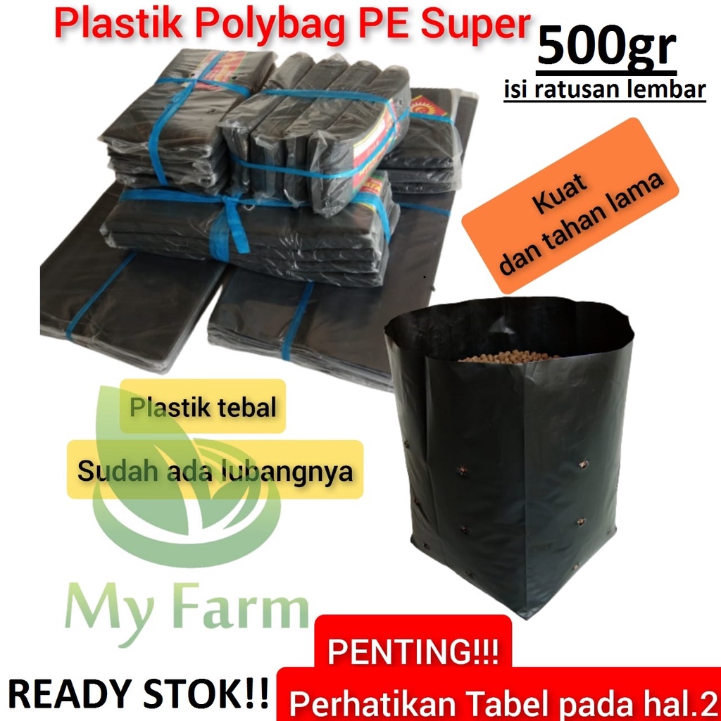 Plastik Polybag 500Gr Polibeg Tanaman Berbagai Ukuran Isi Ratusan Lembar Polibek Sayuran Bibit Buah Jeruk Anggur Jambu Jahe Porang