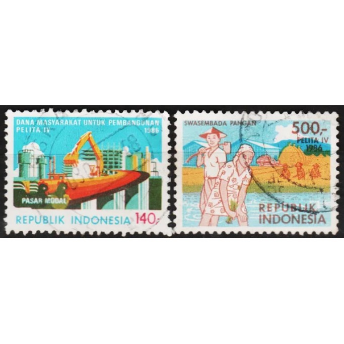 

Perangko Filateli H42 - Indonesia VFU 2v 01.04.1986 The 3rd Year Of The 4th Five Year Development Pl