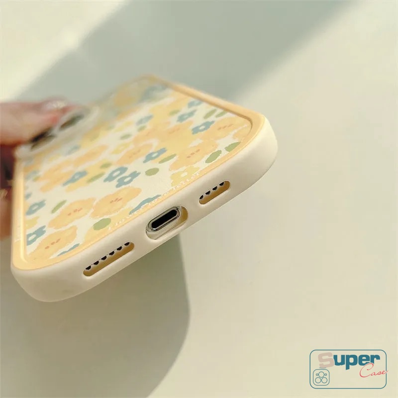 IPHONE Ins Fashion Retro Oval Segar Casing Ponsel Kompatibel Untuk Iphone14 11 XR X XS Max 13 12 11 14 Pro Max 6 6s 7 8 Plus SE 2020bunga Kuning Perlindungan Lensa Soft TPU Full Back Cover