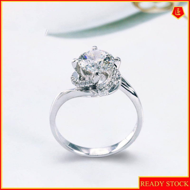 [Ready Stock]Creative Classic Six-Claw Moissanite Twisted Ring