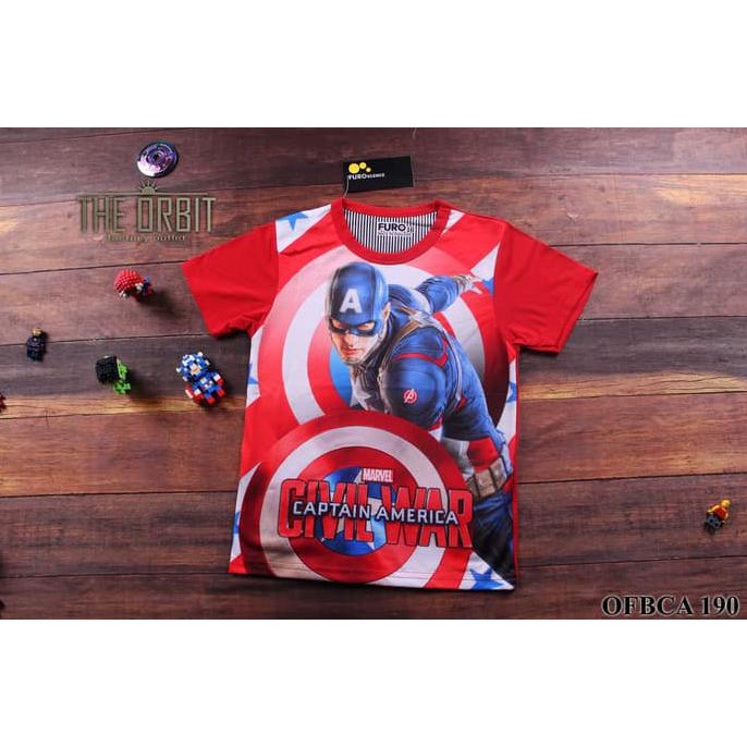 Termurah Kaos Anak Laki-laki Fullprint Captain America FURO - 5-6 tahun, Hitam Ready Stock