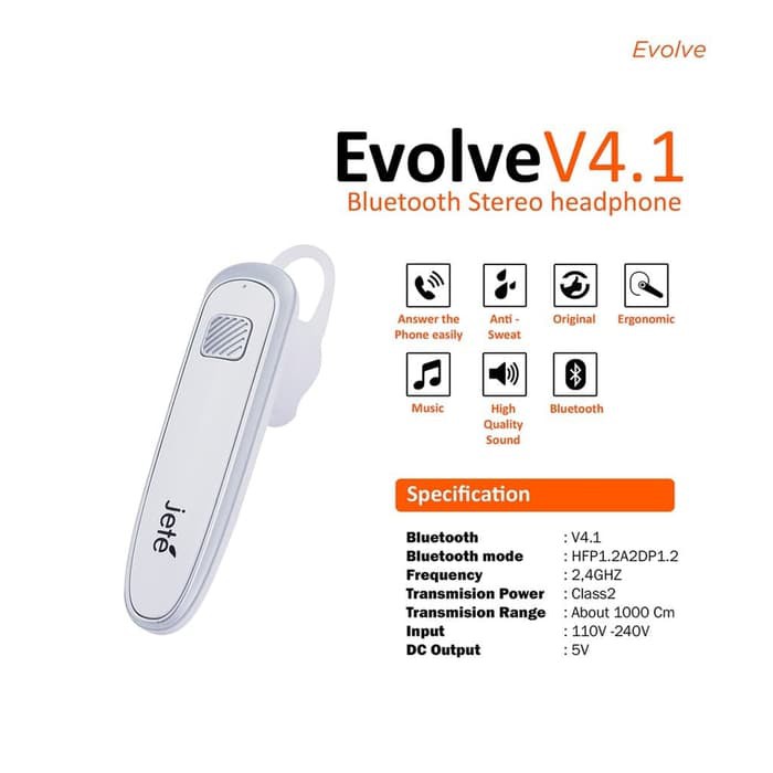 JETE 05 EVOLVE HEADSET BLUETOOTH GARANSI RESMI JETE INDONESIA TERMURAH