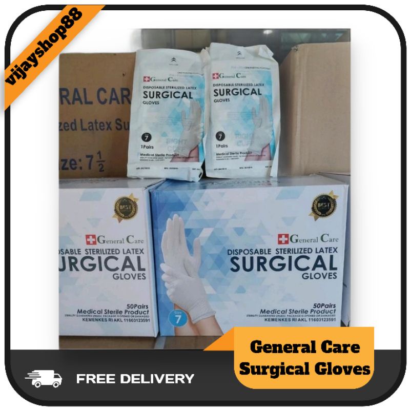 GENERAL CARE sarung tangan bedah steril - latex surgical gloves isi 100pcs / sarung tangan medis / s