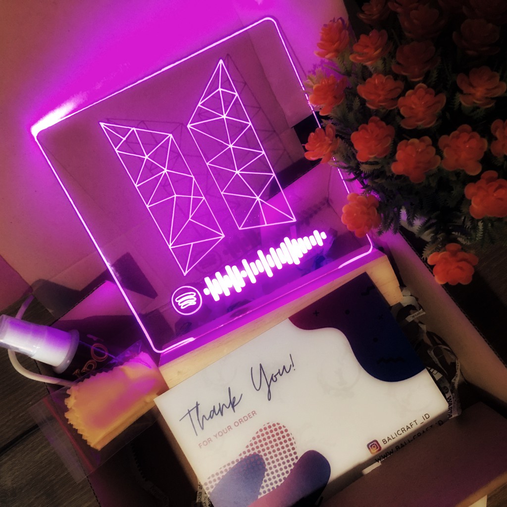 (BISA CUSTOM) Mood light acrylic Logo BTS / Lampu tidur BTS / Logo BTS Night Lamp / Lampu LED BTS